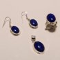 925 SOLID STERLING SILVER HANDMADE LAPIS GEMSTONE RING EARRING PENDANT SET