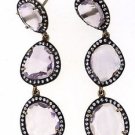 925 SOLID STERLING SILVER PINK AMETHYST GEMSTONE & CZ HANDMADE DANGLE EARRING