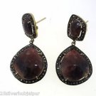925 SILVER 1.25 CT ROSE CUT DIAMOND 25.00 CT SAPPHIRE BEAUTIFUL HANDMADE EARRING