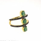 VINTAGE VICTORIAN 925 SILVER HANDMADE RING US 7 EMERALD 1 CT DIAMOND 0.55 CT