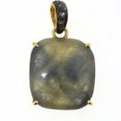 925 SOLID STERLING SILVER HANDMADE PENDANT 10.65 SAPPHIRE 0.07 DIAMOND 25X15MM