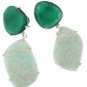925 SOLID STERLING SILVER GREEN ONYX & OPAL GEMSTONE CZ HANDMADE DANGLE EARRING