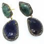 925 SILVER 1.25 CT ROSE CUT DIAMOND 24.85 CT SAPPHIRE BEAUTIFUL HANDMADE EARRING
