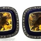 925 SILVER 12.50 CITRINE AND 0.60 NATURAL SINGLE CUT DIAMOND HANDMADE CUFFLINK