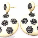 925 SILVER 14KT GOLD 1.20 CTS NATURAL PAVE DIAMOND WHITE ENAMEL HANDMADE EARRING