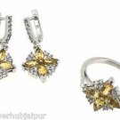 925 SOLID STERLING SILVER CITRINE GEMSTONE HANDMADE RING SIZE US 8 EARRING SET