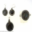 925 STERLING SILVER HANDMADE LABRODRITE GEMSTONE PENDANT EARRING RING SET