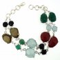 925 SOLID STERLING SILVER MULTI COLOR HANDMADE GEMSTONE BRACELET ADJUSTABLE