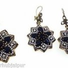 TURKISH 925 SOLID SILVER BRASS HANDMADE SAPPHIRE GEMSTONE PENDANT EARRING SET