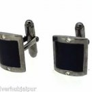 925 SOLID STERLING SILVER 0.07 DIAMOND HANDMADE BLUE ENAMEL CUFFLINK 15X12MM