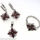 925 SOLID STERLING SILVER GARNET GEMSTONE HANDMADE RING 7.5 EARRING PENDANT SET