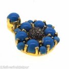 VINTAGE VICTORIAN 0.15 CW DIAMOND 17 CT LABMADE TURQUOISE GEMSTONE PENDANT CHARM