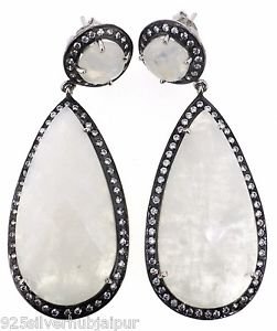 925 STERLING SILVER WHITE RAINBOW GEMSTONE CZ HANDMADE DROP DANGLE EARRING
