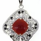 925 SOLID STERLING SILVER HANDMADE WHITE PENDANT ORANGE AGATE GEMSTONE