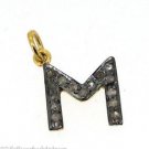 925 STERLING SILVER HANDMADE ALPHABET M CHARM PENDANT 0.15 CT NATURAL DIAMOND