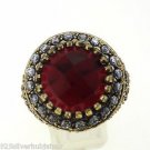 925 SOLID SILVER BRONZE HANDMADE TURKISH RING LABMADE RUBY GEMSTONE CZ SIZE 9.5