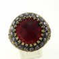 925 SOLID SILVER BRONZE HANDMADE TURKISH RING LABMADE RUBY GEMSTONE CZ SIZE 9.5