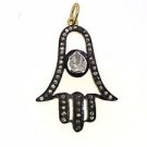 VINTAGE VICTORIAN 925 SILVER HANDMADE HAMSA PENDANT .45 DIAMOND 0.1 POLKI 35X20
