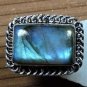 925 SOLID STERLING SILVER ANTIQUE HANDMADE RING WHITE RAINBOW GEMSTONE SIZE10.25
