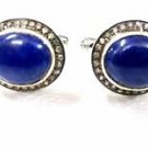 925 SILVER 9.55 LAPIS AND 0.40 NATURAL SINGLE CUT DIAMOND MEN HANDMADE CUFFLINK