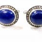 925 SILVER 9.55 LAPIS AND 0.40 NATURAL SINGLE CUT DIAMOND MEN HANDMADE CUFFLINK