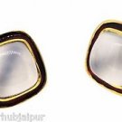 VINTAGE 925 SILVER 17 CT CHALCEDONEY GEMSTONE HANDMADE EARRING STUD 16MM