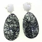 925 SOLID STERLING SILVER LABMADE WHITE ONYX AND BLACK RUTILE DANGLE EARRING