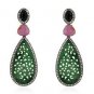 925 SOLID STERLING SILVER LABMADE WHITE ONYX AND BLACK RUTILE DANGLE EARRING