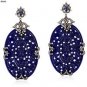 925 SOLID STERLING SILVER LABMADE WHITE ONYX AND BLACK RUTILE DANGLE EARRING
