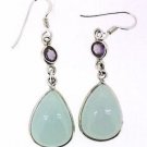 925 SOLID STERLING SILVER CHALCEDONY AMETHYST GEMSTONE HOOK DANGLE EARRING 30X12
