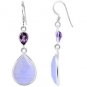 925 SOLID STERLING SILVER CHALCEDONY AMETHYST GEMSTONE HOOK DANGLE EARRING 30X12