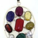 925 SOLID STERLING SILVER NAVRATNA NAVRATAN GEMSTONE HANDMADE PENDANT