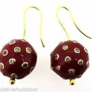 925 STERLING SILVER  SINGLE CUT DIAMOND 0.90 CTS BROWN ENAMELED ROUND EARRING