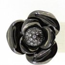 925 SOLID STERLING SILVER HANDMADE RING CZ FLOWER BLACK RING SIZE US 6.75