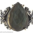 925 SOLID STERLING SILVER LABRAODRITE PEAR GEMSTONE HANDMADE RING US 9.25