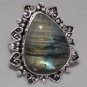 925 SOLID STERLING SILVER LABRAODRITE PEAR GEMSTONE HANDMADE RING US 9.25