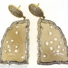 925 SOLID STERLING SILVER YELLOW AGATE GEMSTONE, CZ HANDMADE DANGLE EARRING