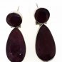 925 SOLID STERLING SILVER HANDMADE DANGLE EARRING LABMADE RUBY GEMSTONE 35X11 MM