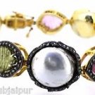 SILVER 14 KGOLD 1.40 ROSECUT DIAMOND 10.75 TOURMALINE 64.95 CTS PEARL BRACELET
