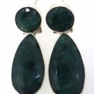 925 SOLID STERLING SILVER ANTIQUE HANDMADE LABMADE GREEN GEMSTONE EARRING 35X11