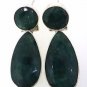 925 SOLID STERLING SILVER ANTIQUE HANDMADE LABMADE GREEN GEMSTONE EARRING 35X11