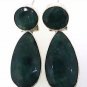 925 SOLID STERLING SILVER ANTIQUE HANDMADE LABMADE GREEN GEMSTONE EARRING 35X11