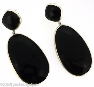 925 SOLID STERLING SILVER BLACK ONYX HANDMADE DANGLER EARRING