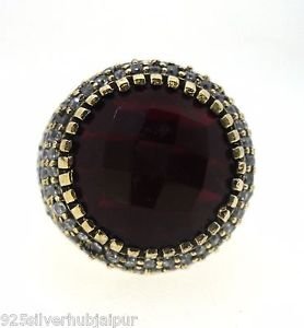 925 SOLID SILVER & BRASS HANDMADE TURKISH RING LABMADE RUBY GEM CZ SIZE 6.5