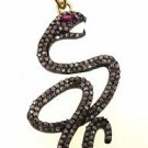 VICTORIAN VINTAGE HANDMADE 925 SILVER SNAKE PENDANT 1.23 CW DIAMOND 0.05 RUBY