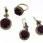 TURKISH 925 SOLID SILVER BRASS HANDMADE RUBY GEMSTONE RING PENDANT EARRING SET