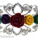 925 SOLID STERLING SILVER HANDMADE CUFF BANGLE LABMADE MULTI COLOR GEMSTONE