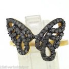 925 SOLID STERLING SILVER HANDMADE BUTTERFLY RING 0.50 CT DIAMOND SIZE US 6.25