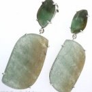 925 SOLID STERLING SILVER GREEN AGATE GEMSTONE HANDMADE DANGLE  EARRING
