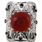 925 SOLID STERLING SILVER HANDMADE RING ORANGE AGATE GEMSTONE AND CZ SIZE 8